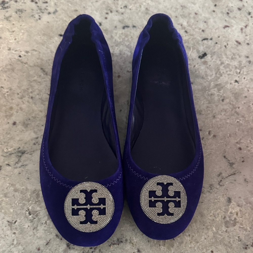Tory Burch Deep Purple Flats with Silver Logo